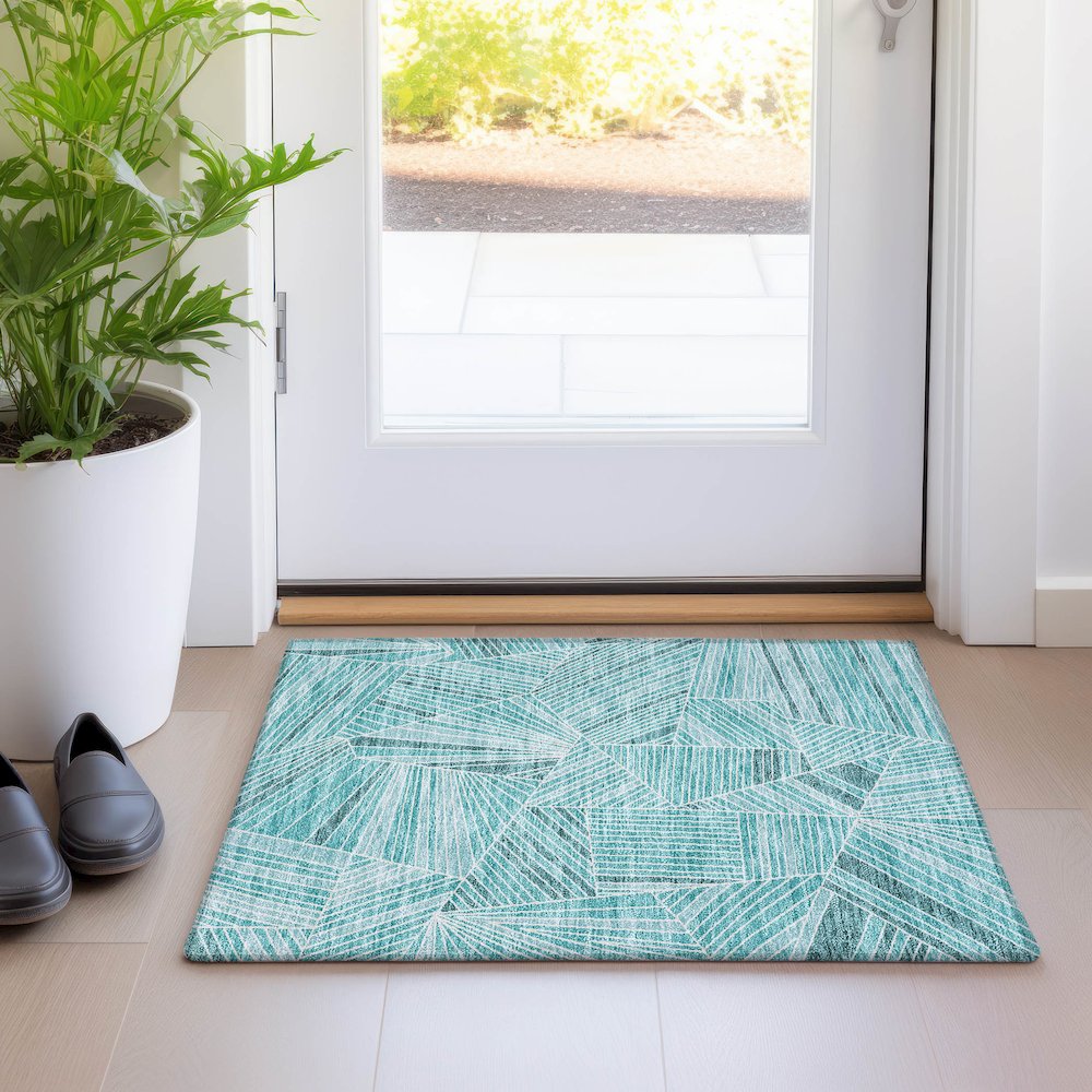 Premium Machine Washable Mayfield AMF915 Teal 1'8" x 2'6" Rug. Picture 5