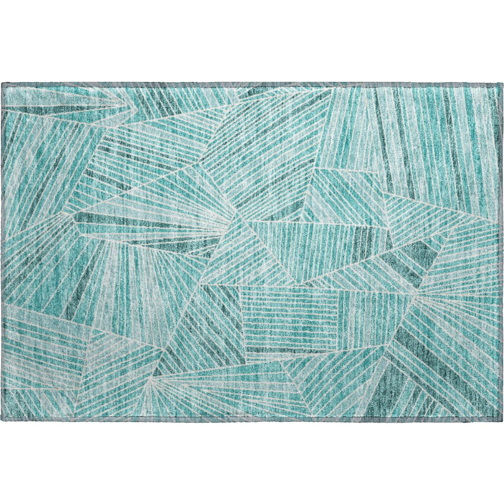 Premium Machine Washable Mayfield AMF915 Teal 1'8" x 2'6" Rug. Picture 1