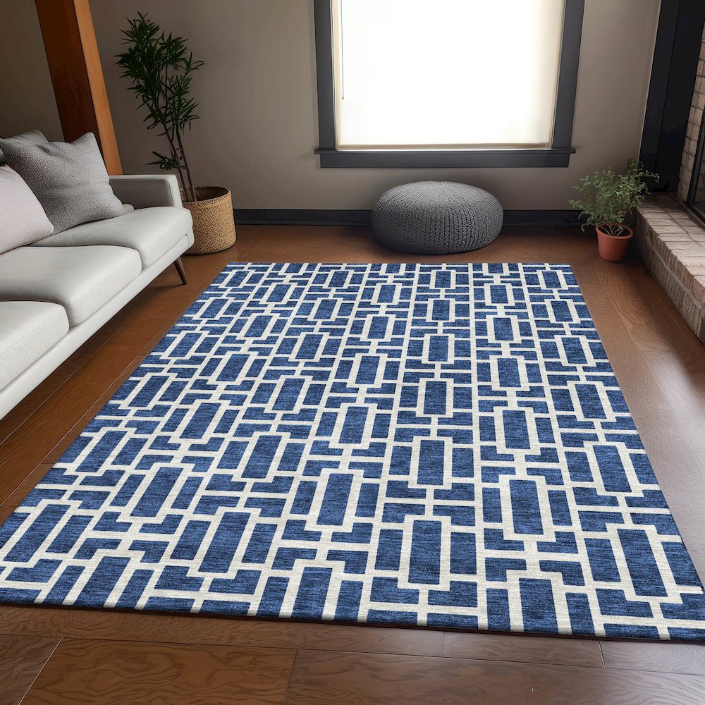 Premium Machine Washable Mayfield AMF916 Navy 2'6" x 3'10" Rug. Picture 6