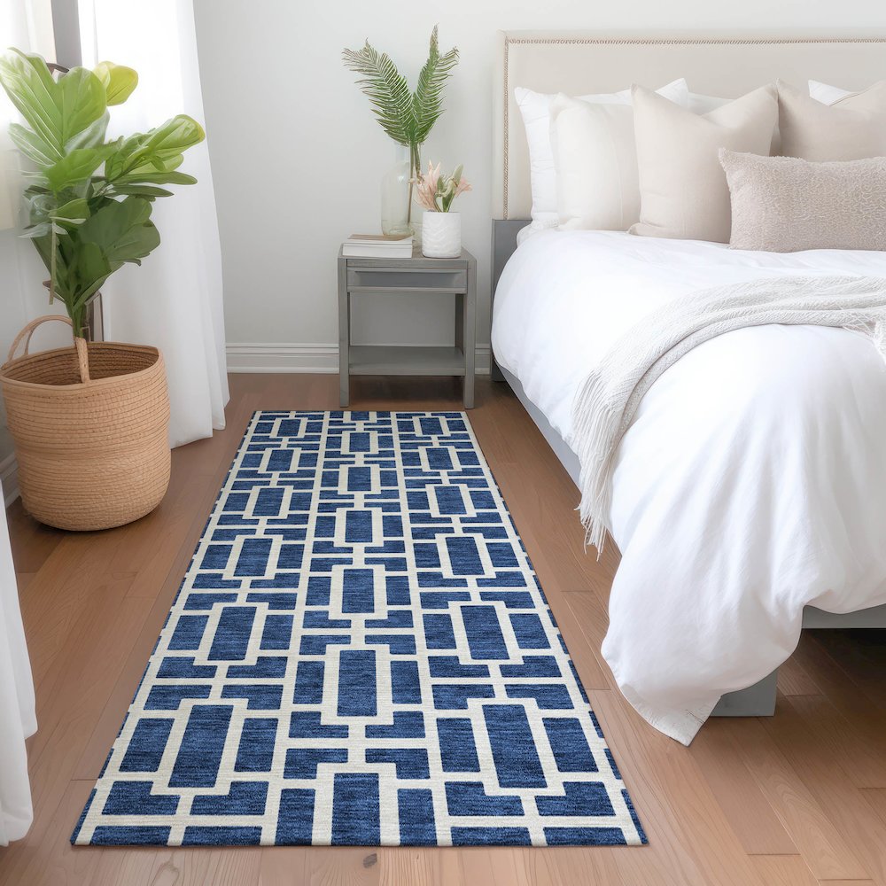 Premium Machine Washable Mayfield AMF916 Navy 2'3" x 7'6" Runner Rug. Picture 5