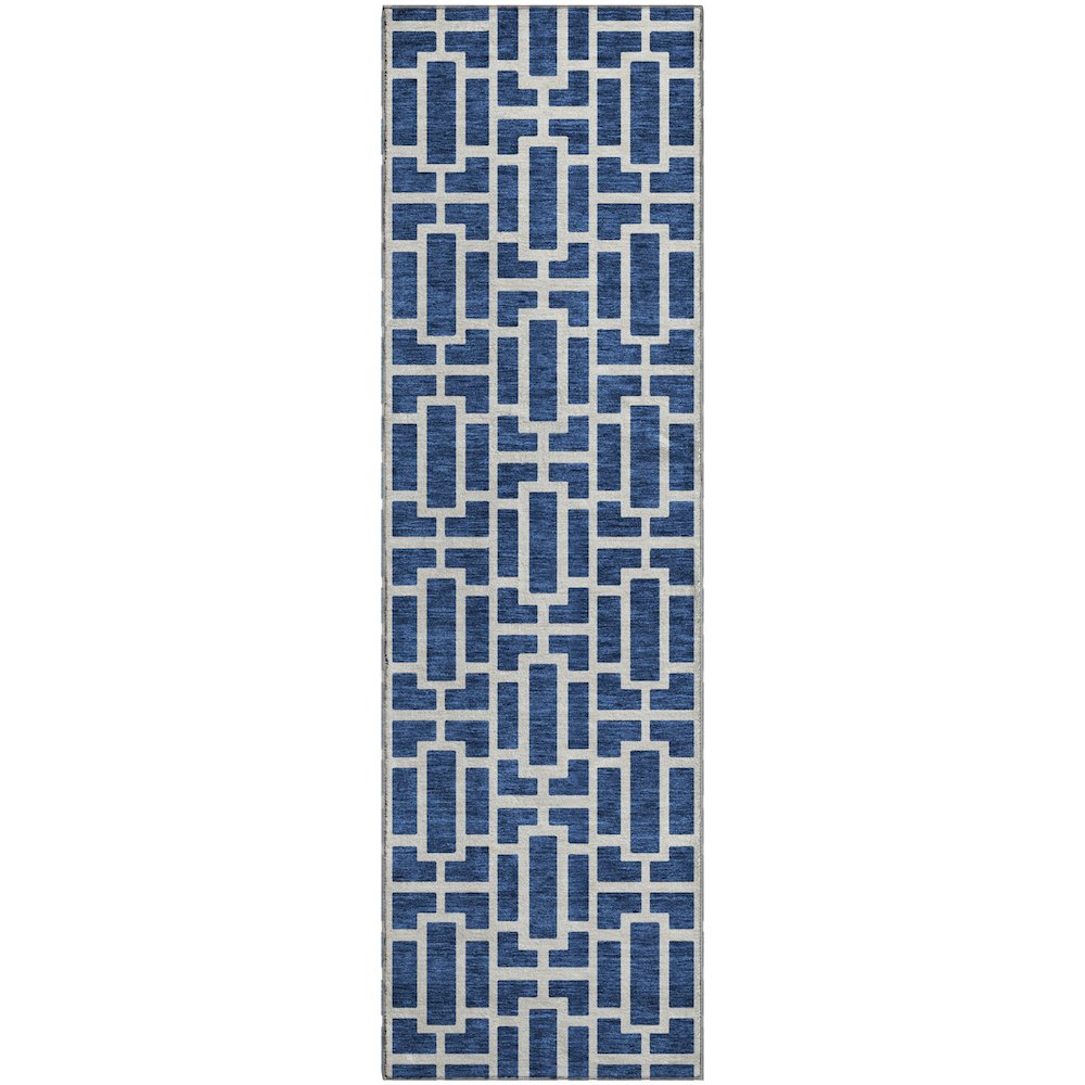 Premium Machine Washable Mayfield AMF916 Navy 2'3" x 7'6" Runner Rug. Picture 1