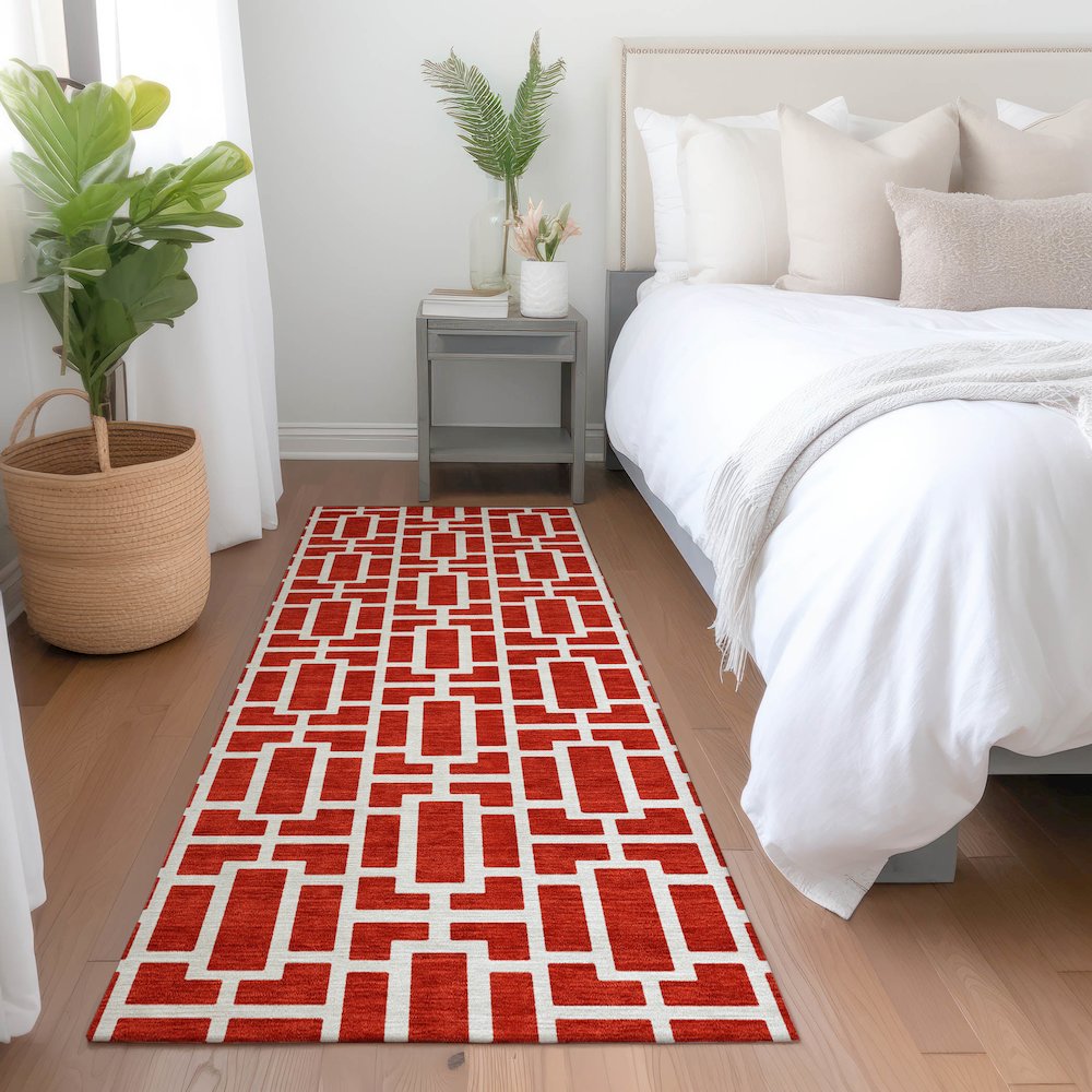 Premium Machine Washable Mayfield AMF916 Red 2'3" x 7'6" Runner Rug. Picture 5