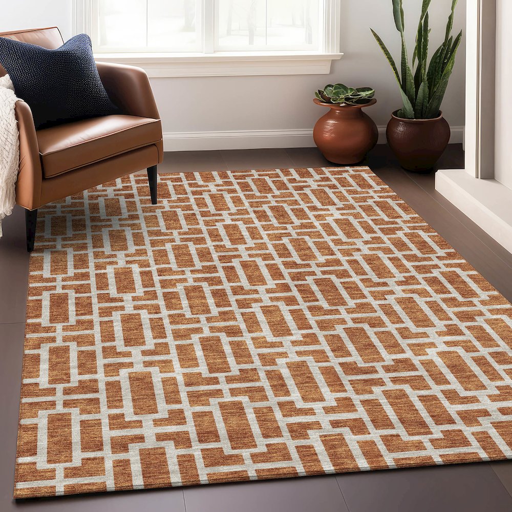 Premium Machine Washable Mayfield AMF916 Terracotta 2'6" x 3'10" Rug. Picture 5