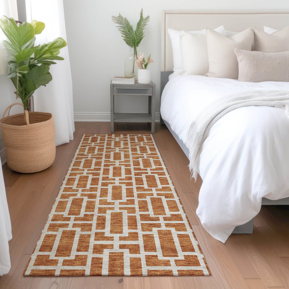 Premium Machine Washable Mayfield AMF916 Terracotta 2'3" x 7'6" Runner Rug. Picture 5