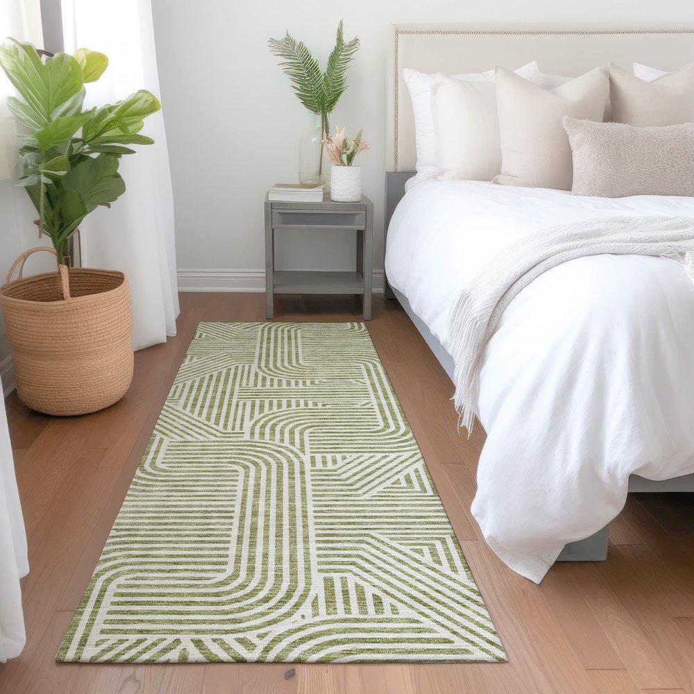 Premium Machine Washable Mayfield AMF917 Aloe 2'3" x 7'6" Runner Rug. Picture 5