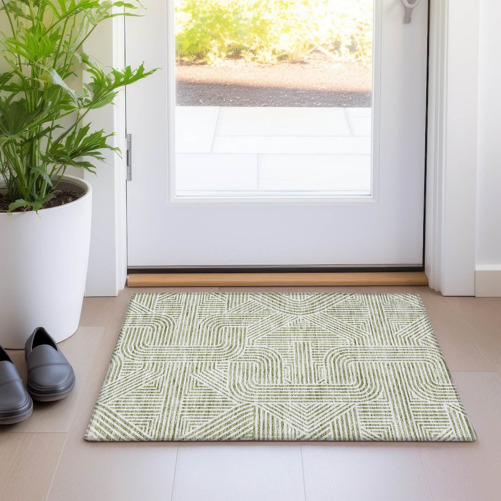 Premium Machine Washable Mayfield AMF917 Aloe 1'8" x 2'6" Rug. Picture 5