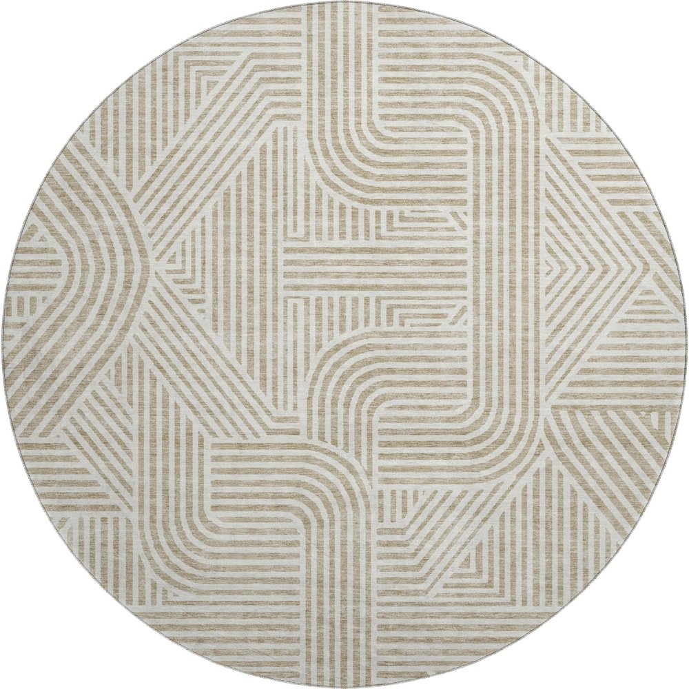 Premium Machine Washable Mayfield AMF917 Beige 8' x 8' Round Rug. Picture 1