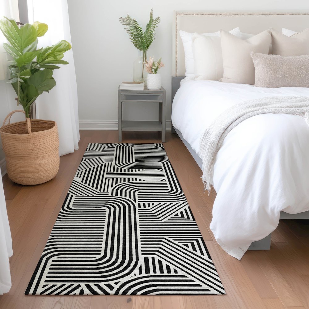 Premium Machine Washable Mayfield AMF917 Black 2'3" x 7'6" Runner Rug. Picture 5