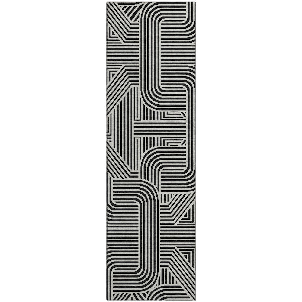 Premium Machine Washable Mayfield AMF917 Black 2'3" x 7'6" Runner Rug. Picture 1