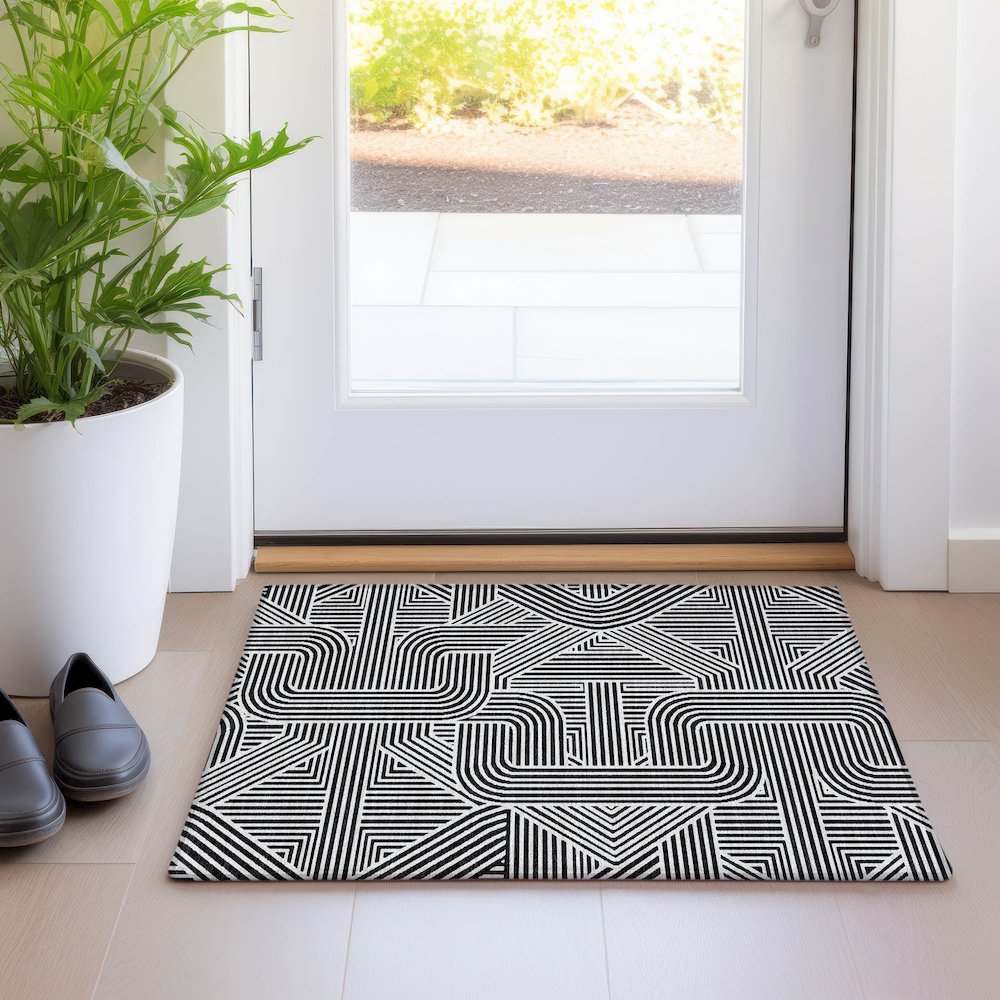 Premium Machine Washable Mayfield AMF917 Black 1'8" x 2'6" Rug. Picture 5