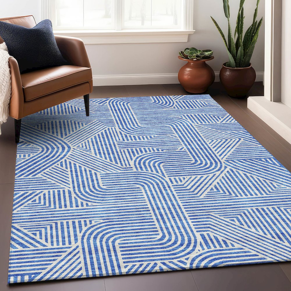 Premium Machine Washable Mayfield AMF917 Blue 2'6" x 3'10" Rug. Picture 5