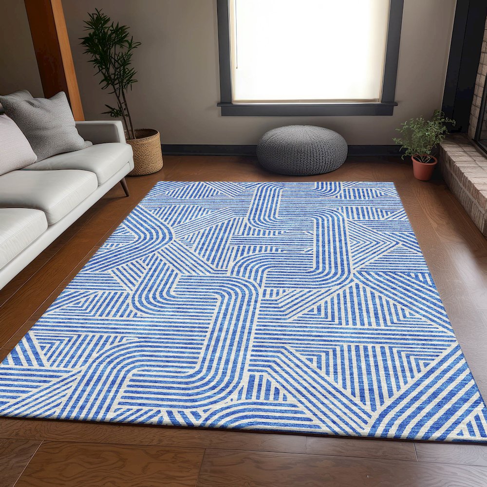 Premium Machine Washable Mayfield AMF917 Blue 2'6" x 3'10" Rug. Picture 6