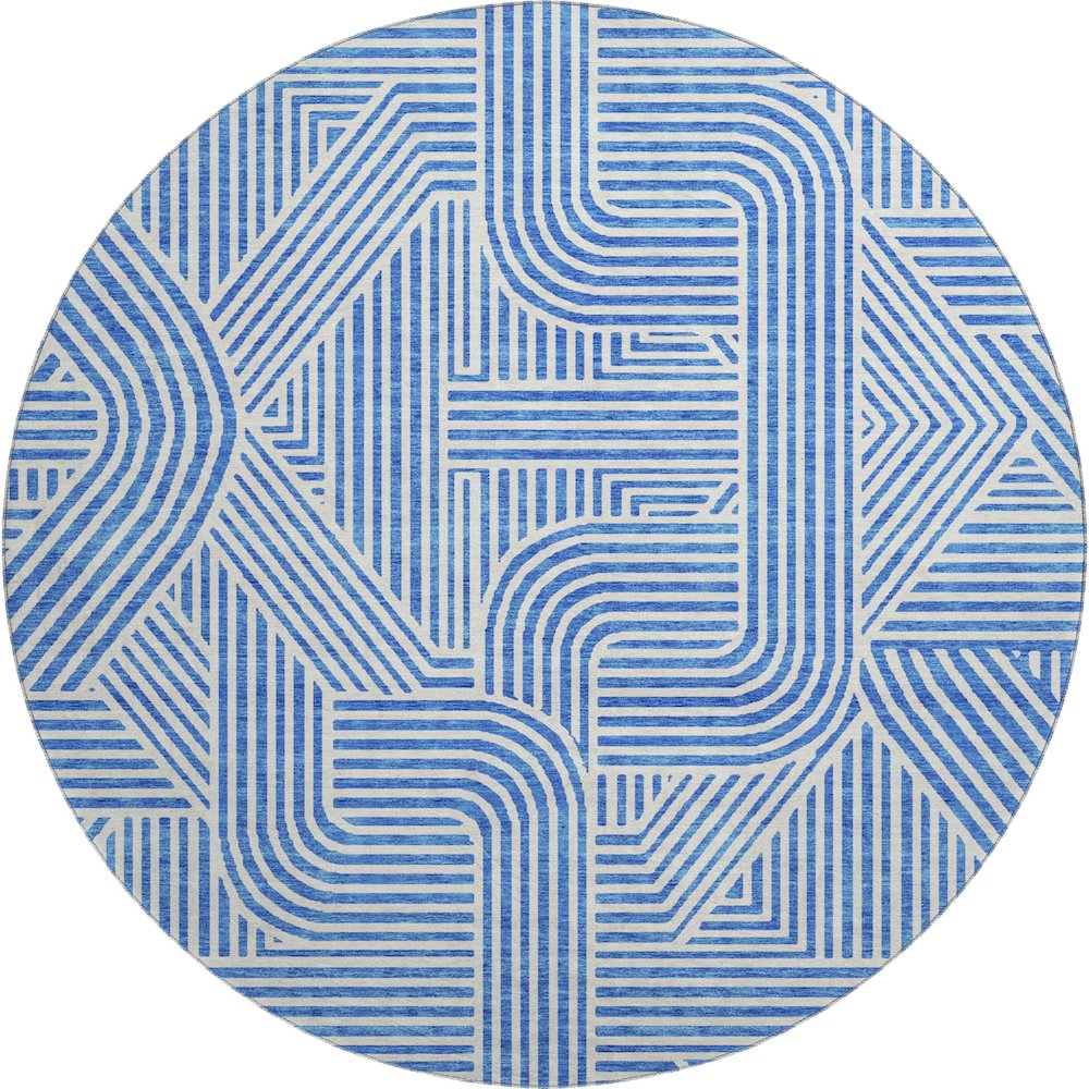 Premium Machine Washable Mayfield AMF917 Blue 8' x 8' Round Rug. Picture 1