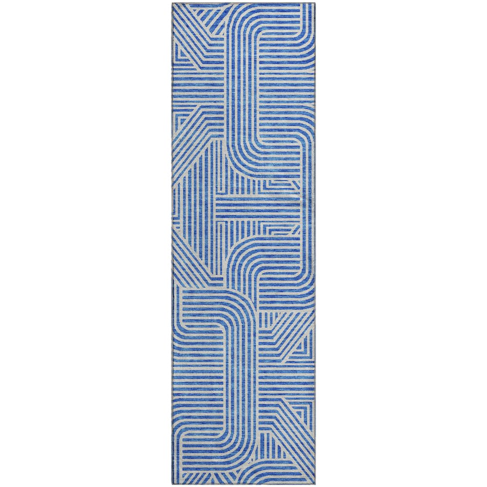 Premium Machine Washable Mayfield AMF917 Blue 2'3" x 7'6" Runner Rug. Picture 1