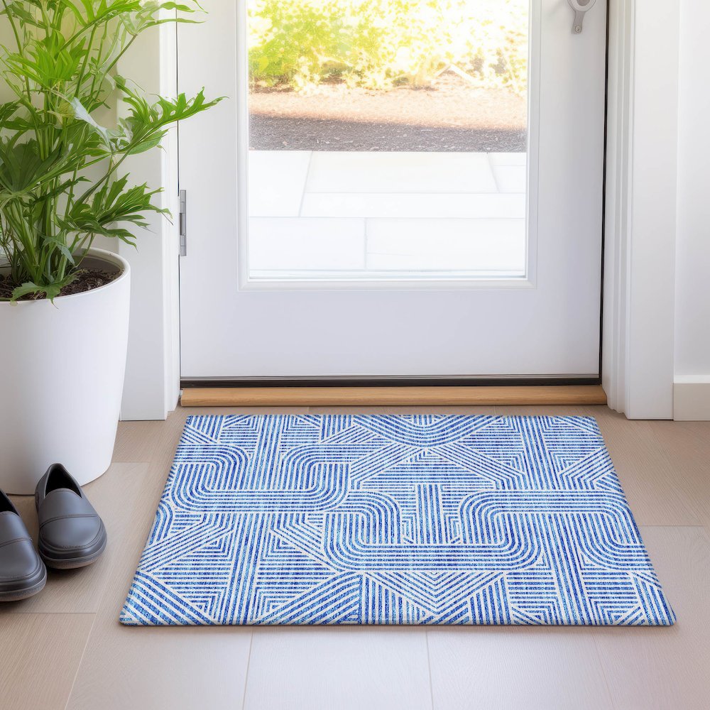 Premium Machine Washable Mayfield AMF917 Blue 1'8" x 2'6" Rug. Picture 5