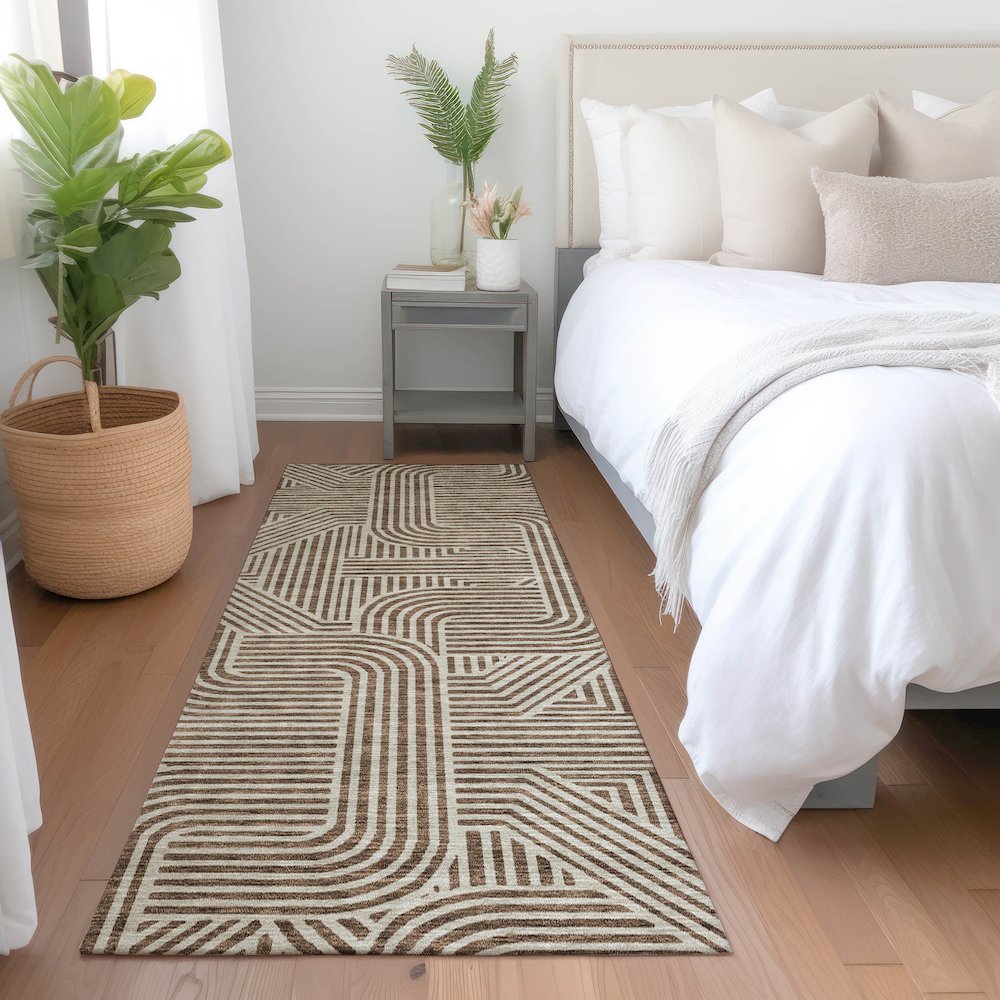 Premium Machine Washable Mayfield AMF917 Brown 2'3" x 7'6" Runner Rug. Picture 5