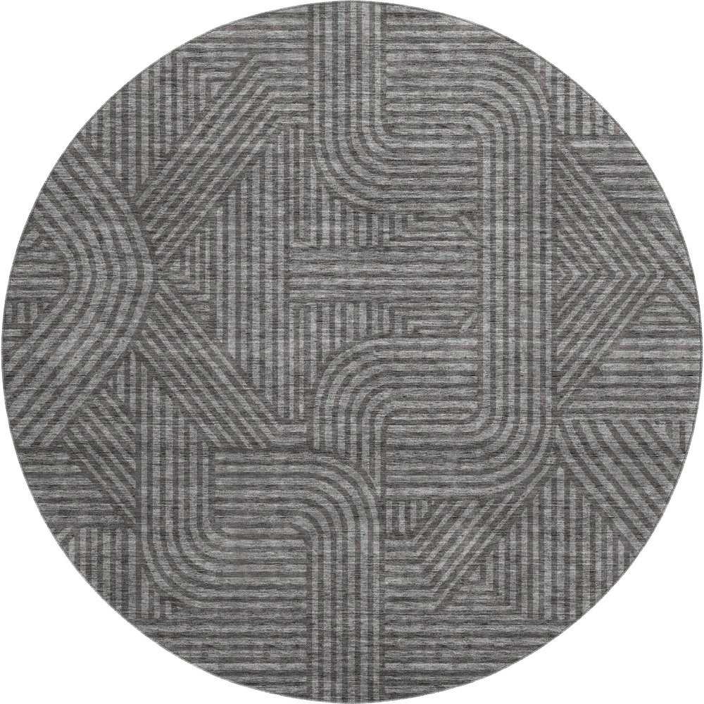 Premium Machine Washable Mayfield AMF917 Charcoal 8' x 8' Round Rug. Picture 1