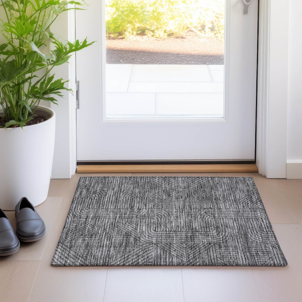 Premium Machine Washable Mayfield AMF917 Charcoal 1'8" x 2'6" Rug. Picture 5