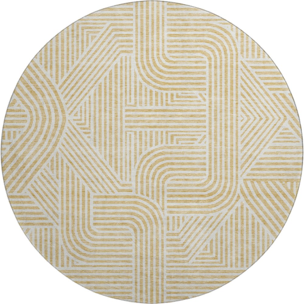 Premium Machine Washable Mayfield AMF917 Gold 8' x 8' Round Rug. Picture 1