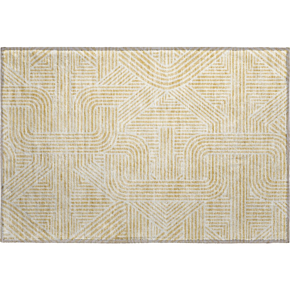 Premium Machine Washable Mayfield AMF917 Gold 1'8" x 2'6" Rug. Picture 1