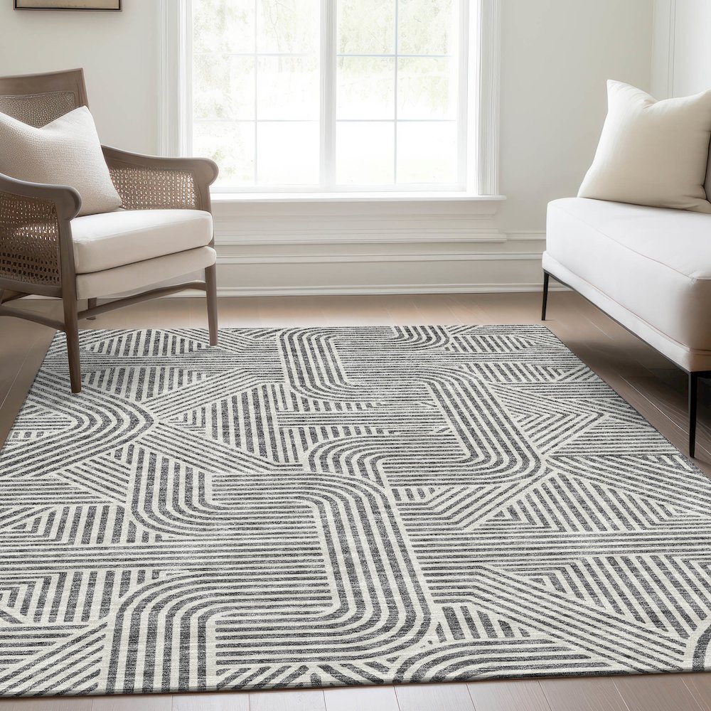 Premium Machine Washable Mayfield AMF917 Gray 2'6" x 3'10" Rug. Picture 6