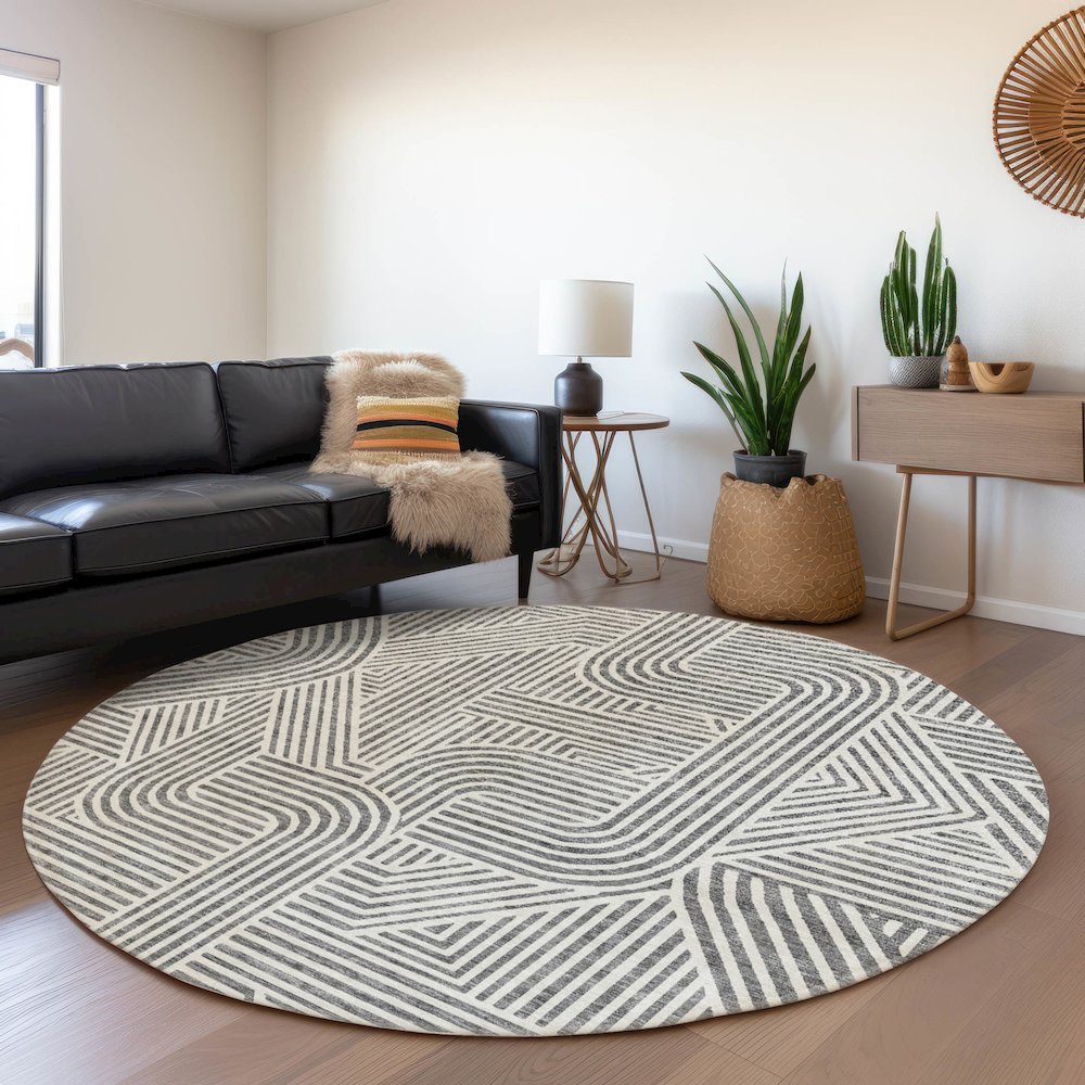 Premium Machine Washable Mayfield AMF917 Gray 8' x 8' Round Rug. Picture 5