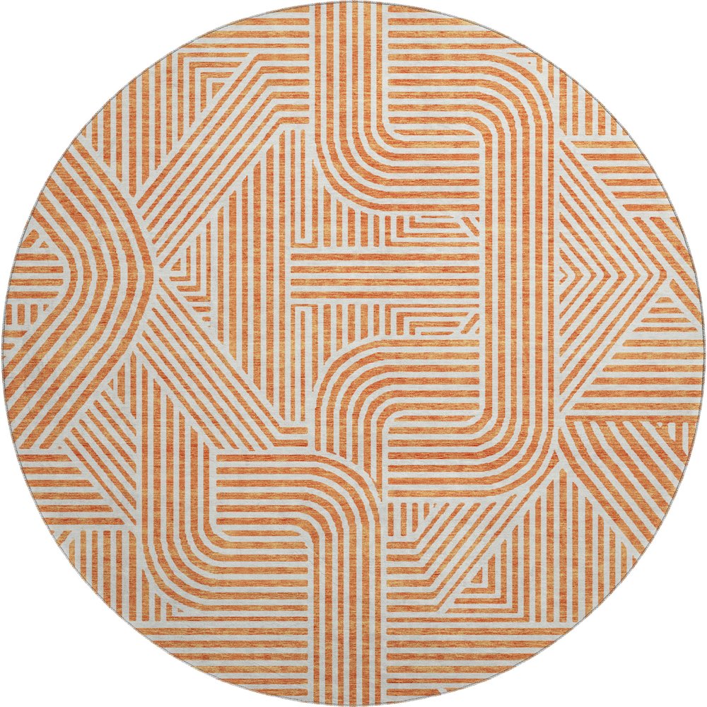 Premium Machine Washable Mayfield AMF917 Orange 8' x 8' Round Rug. Picture 1