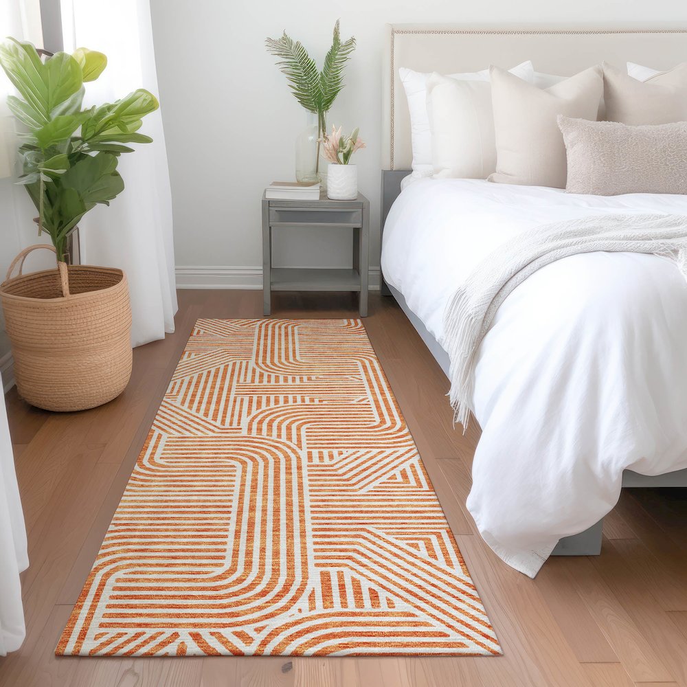 Premium Machine Washable Mayfield AMF917 Orange 2'3" x 7'6" Runner Rug. Picture 5