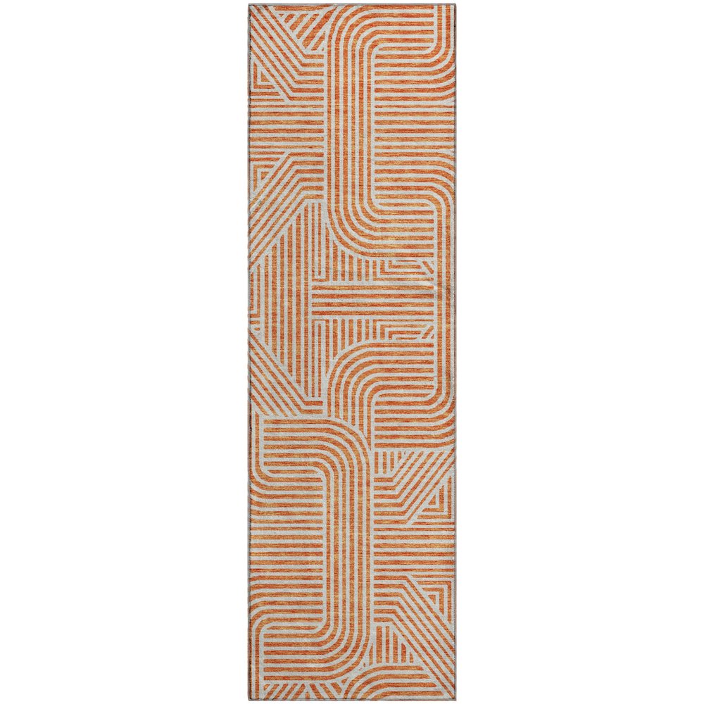 Premium Machine Washable Mayfield AMF917 Orange 2'3" x 7'6" Runner Rug. Picture 1