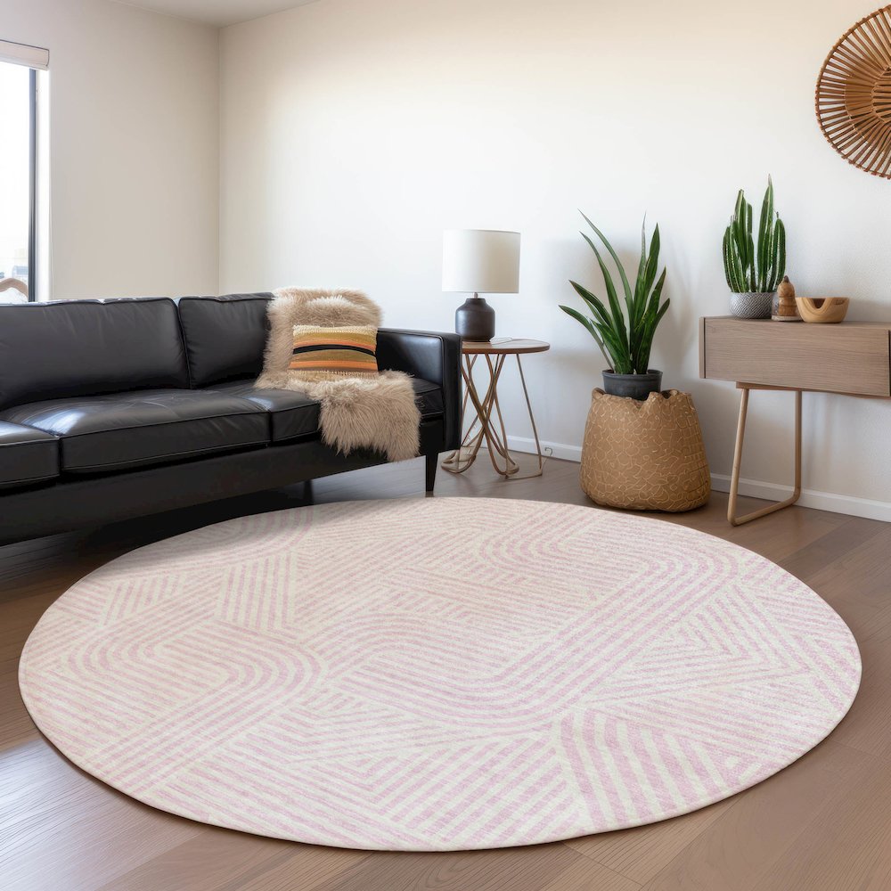 Premium Machine Washable Mayfield AMF917 Pink 8' x 8' Round Rug. Picture 5