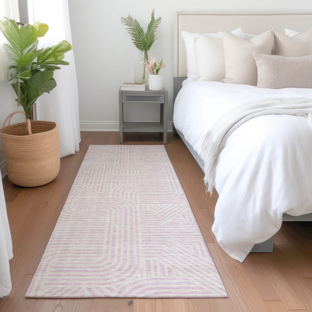 Premium Machine Washable Mayfield AMF917 Pink 2'3" x 7'6" Runner Rug. Picture 5