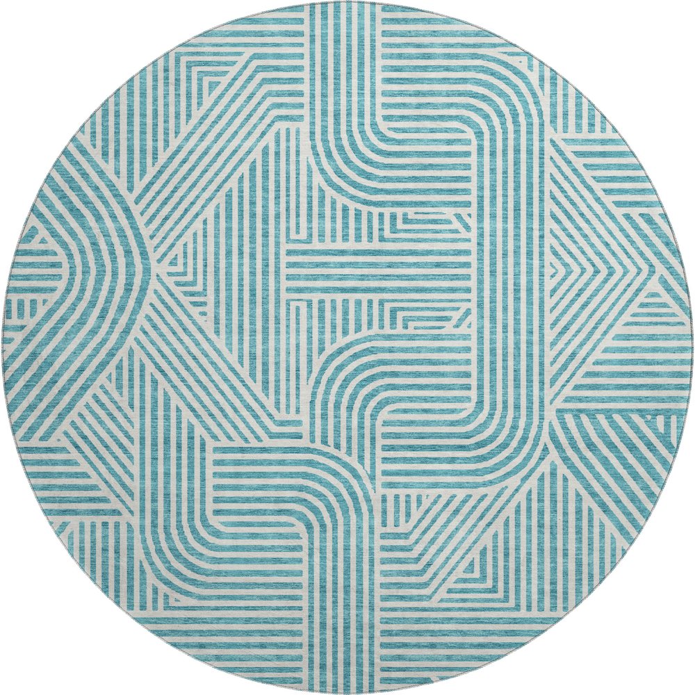 Premium Machine Washable Mayfield AMF917 Teal 8' x 8' Round Rug. Picture 1
