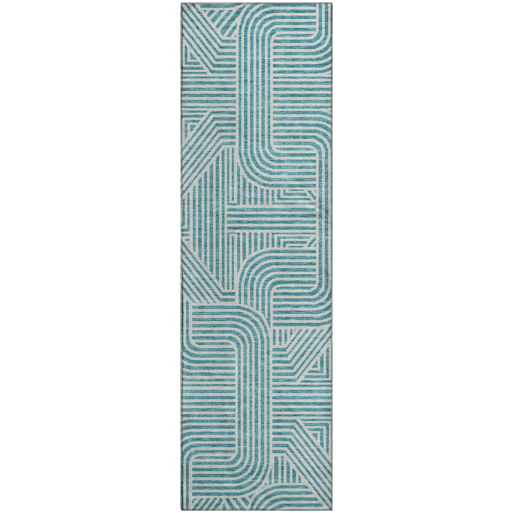 Premium Machine Washable Mayfield AMF917 Teal 2'3" x 7'6" Runner Rug. Picture 1