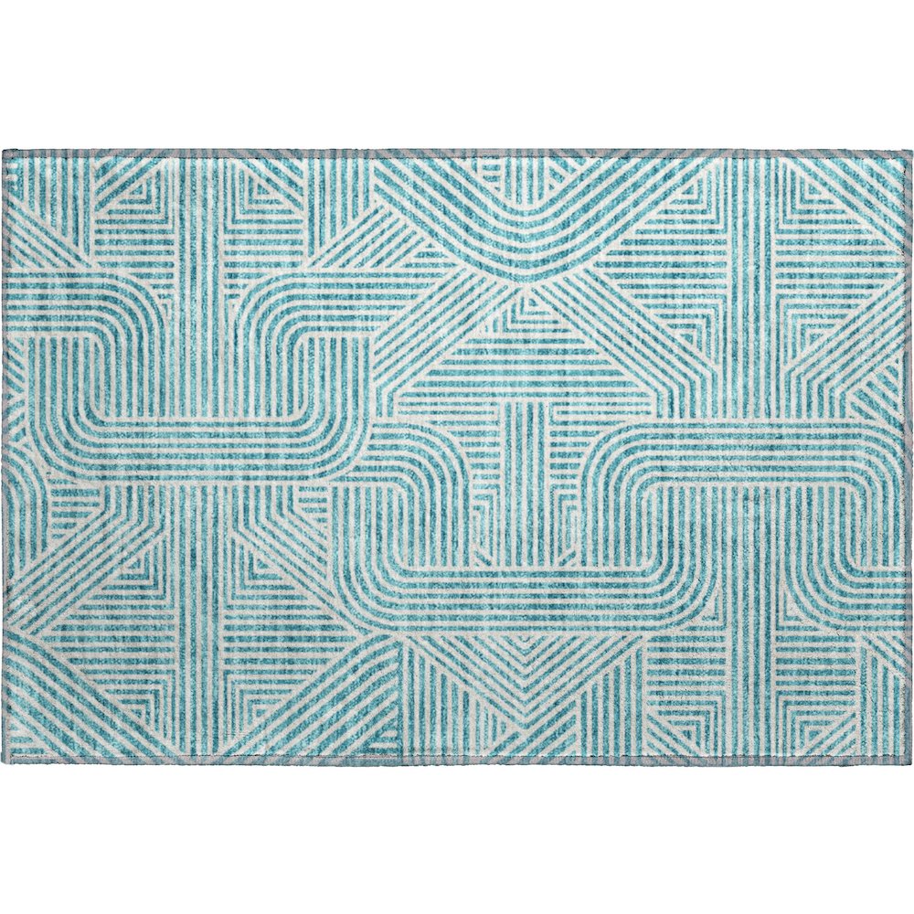 Premium Machine Washable Mayfield AMF917 Teal 1'8" x 2'6" Rug. Picture 1