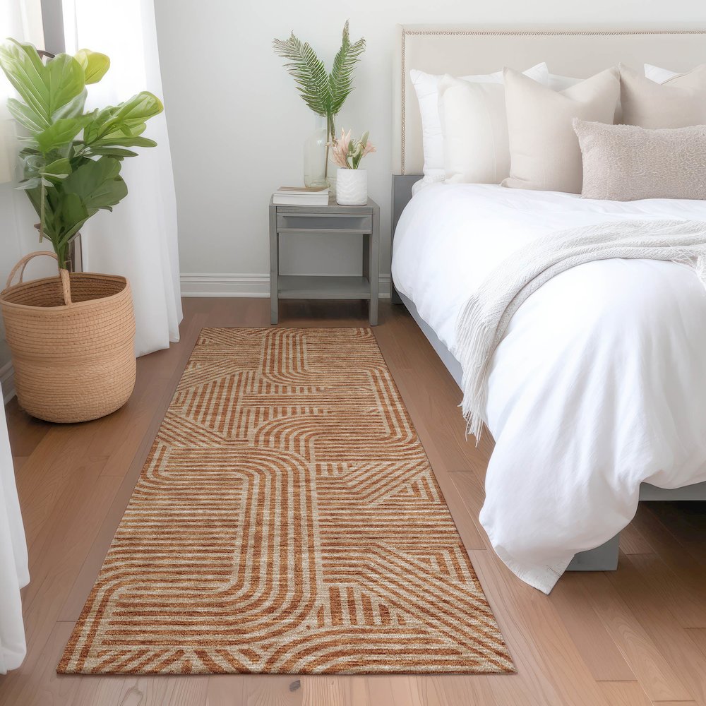 Premium Machine Washable Mayfield AMF917 Terracotta 2'3" x 7'6" Runner Rug. Picture 5