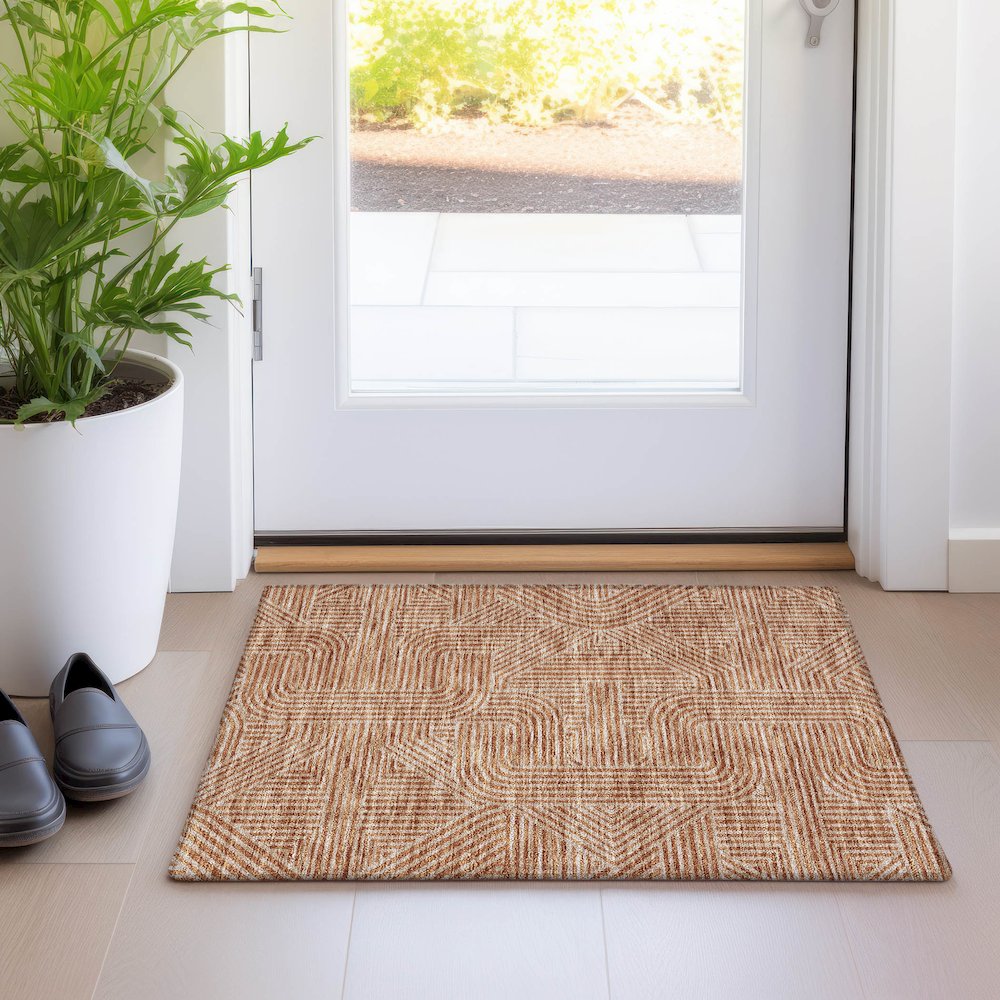 Premium Machine Washable Mayfield AMF917 Terracotta 1'8" x 2'6" Rug. Picture 5