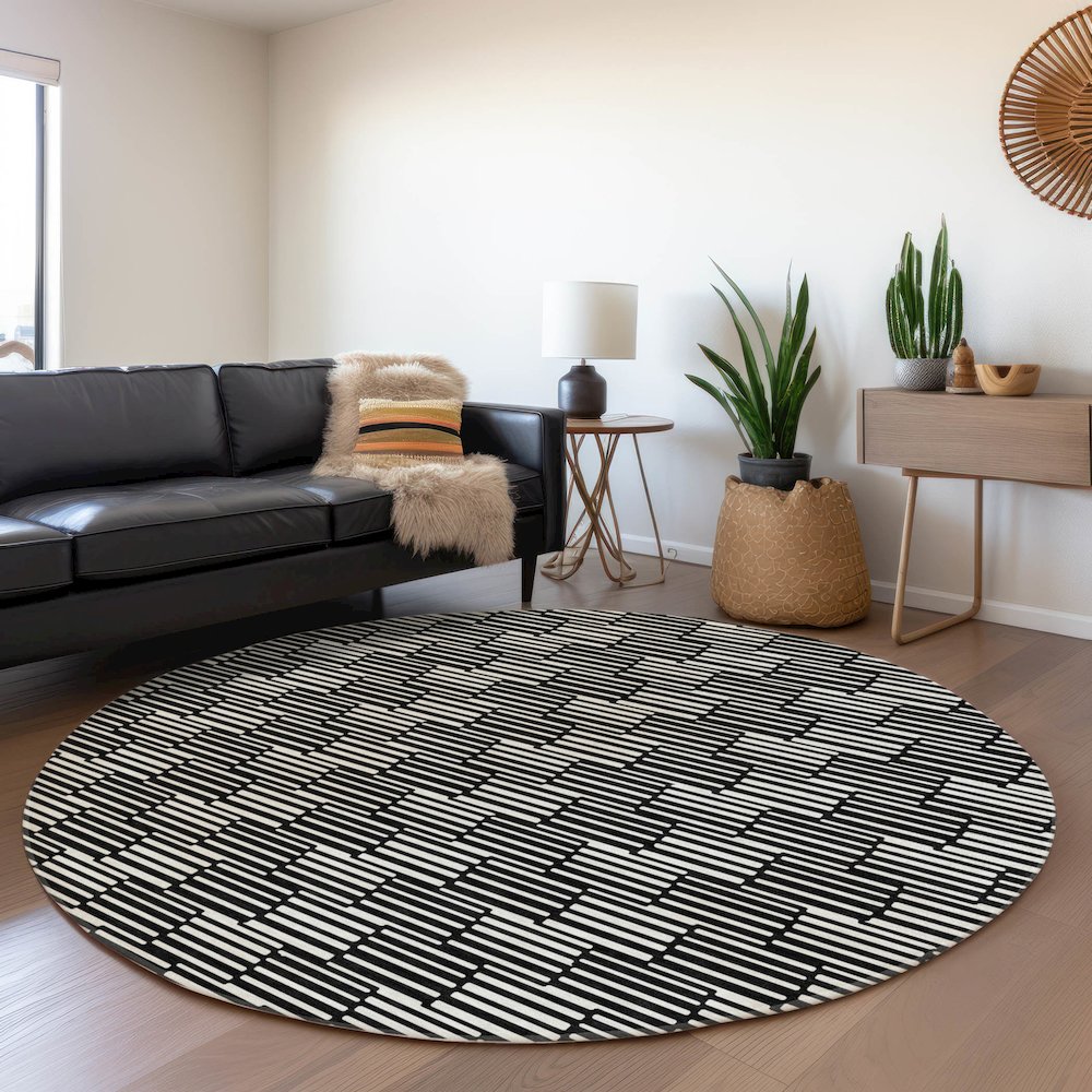 Premium Machine Washable Mayfield AMF918 Black 8' x 8' Round Rug. Picture 5