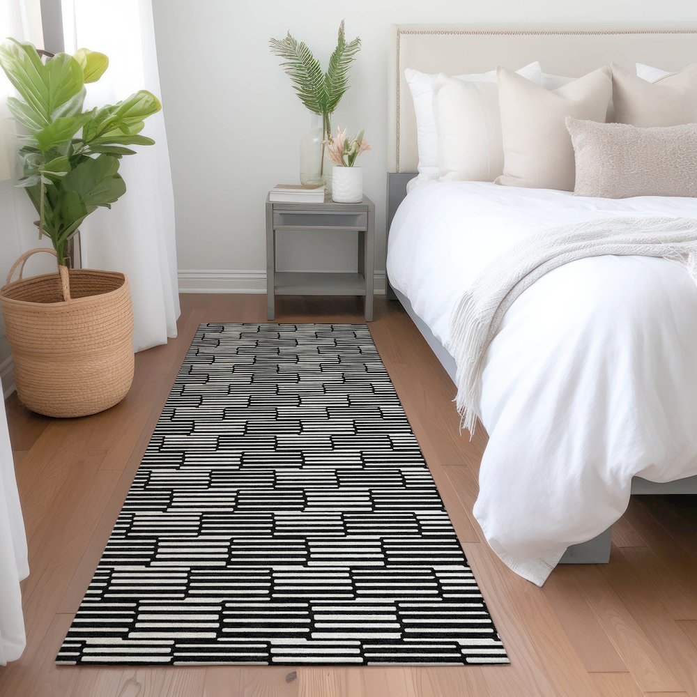 Premium Machine Washable Mayfield AMF918 Black 2'3" x 7'6" Runner Rug. Picture 5