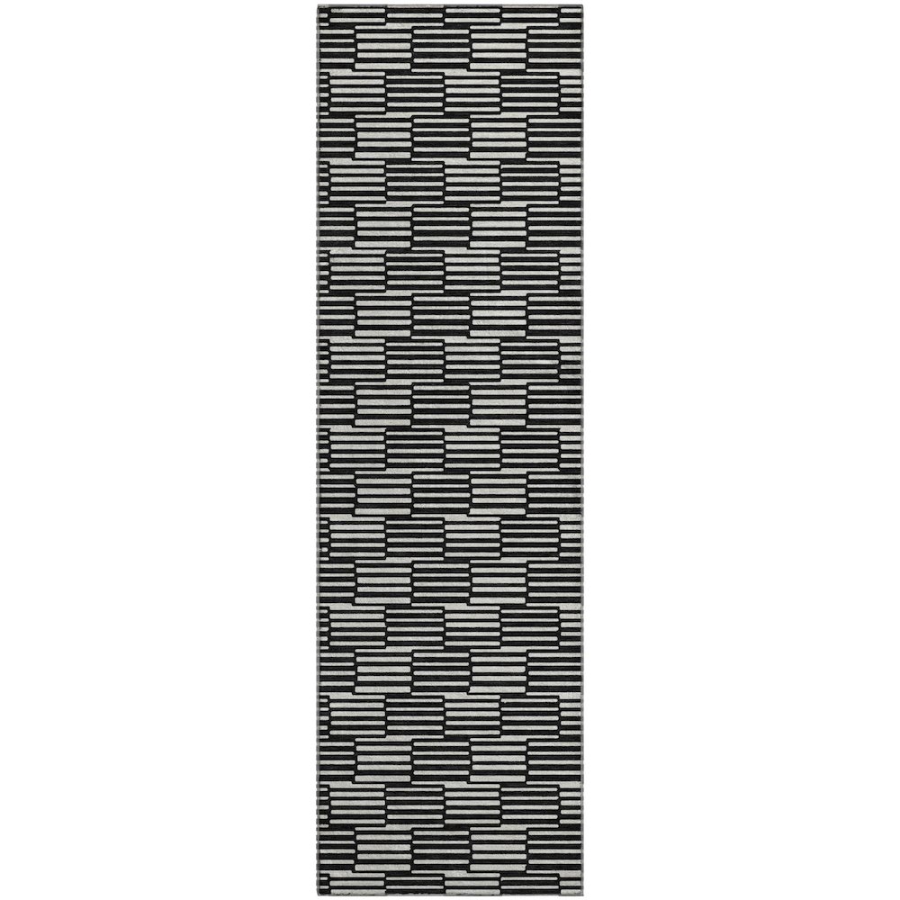 Premium Machine Washable Mayfield AMF918 Black 2'3" x 7'6" Runner Rug. Picture 1