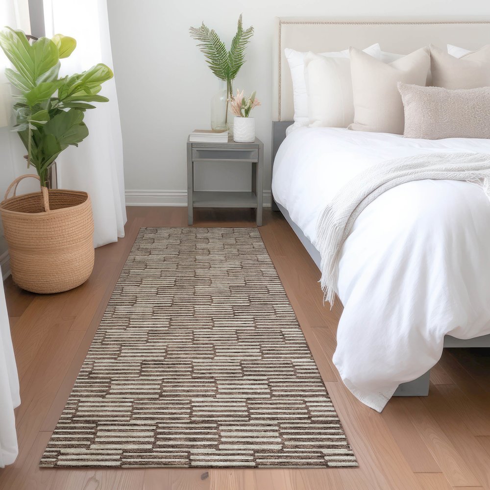 Premium Machine Washable Mayfield AMF918 Brown 2'3" x 7'6" Runner Rug. Picture 5