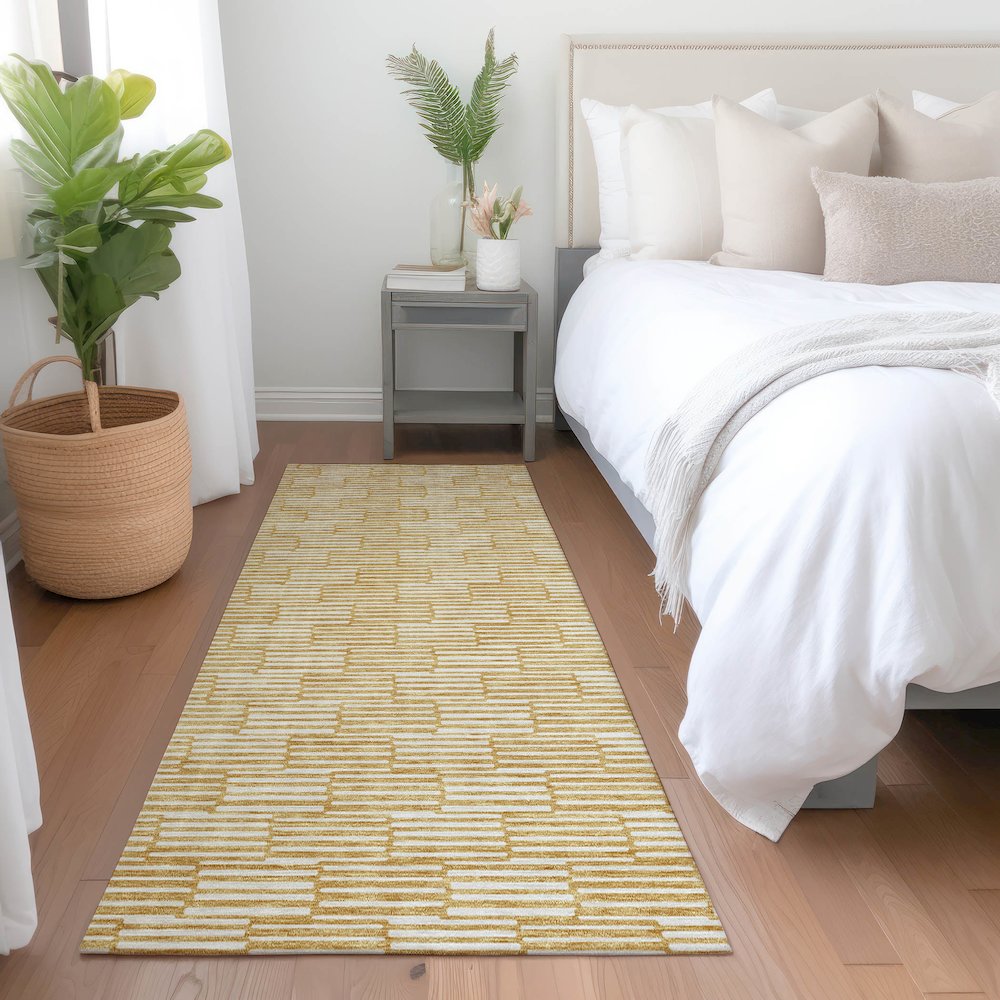 Premium Machine Washable Mayfield AMF918 Gold 2'3" x 7'6" Runner Rug. Picture 5