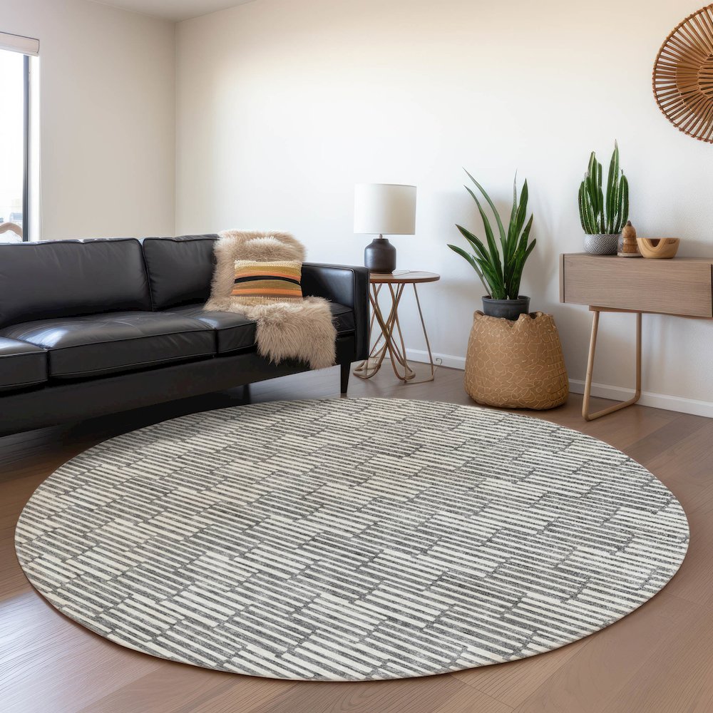 Premium Machine Washable Mayfield AMF918 Gray 8' x 8' Round Rug. Picture 5