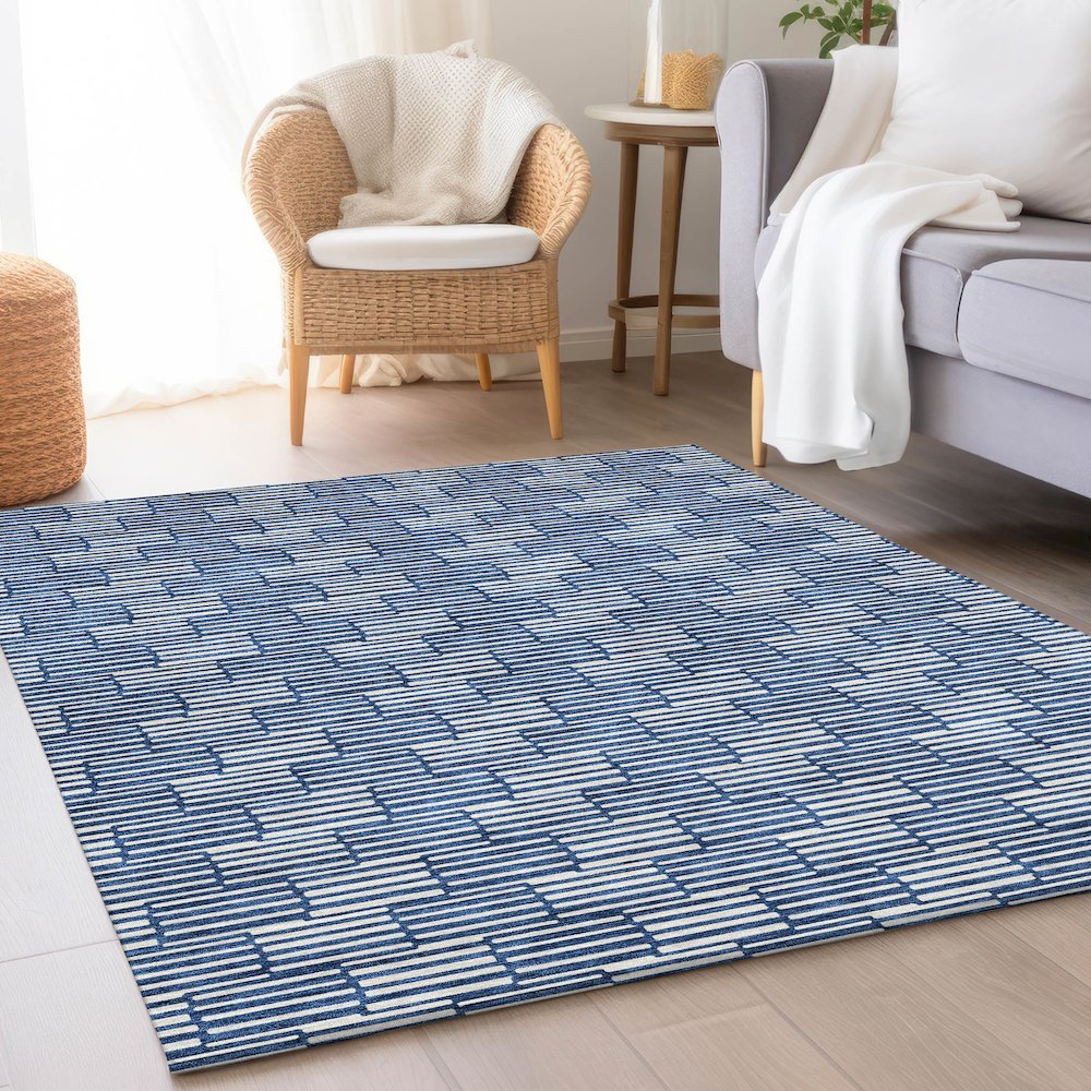 Premium Machine Washable Mayfield AMF918 Navy 2'6" x 3'10" Rug. Picture 5