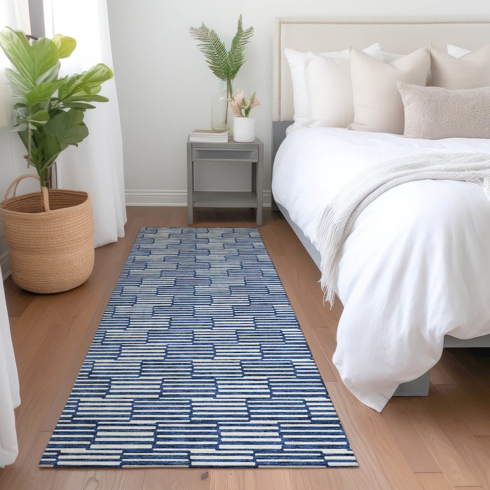 Premium Machine Washable Mayfield AMF918 Navy 2'3" x 7'6" Runner Rug. Picture 5