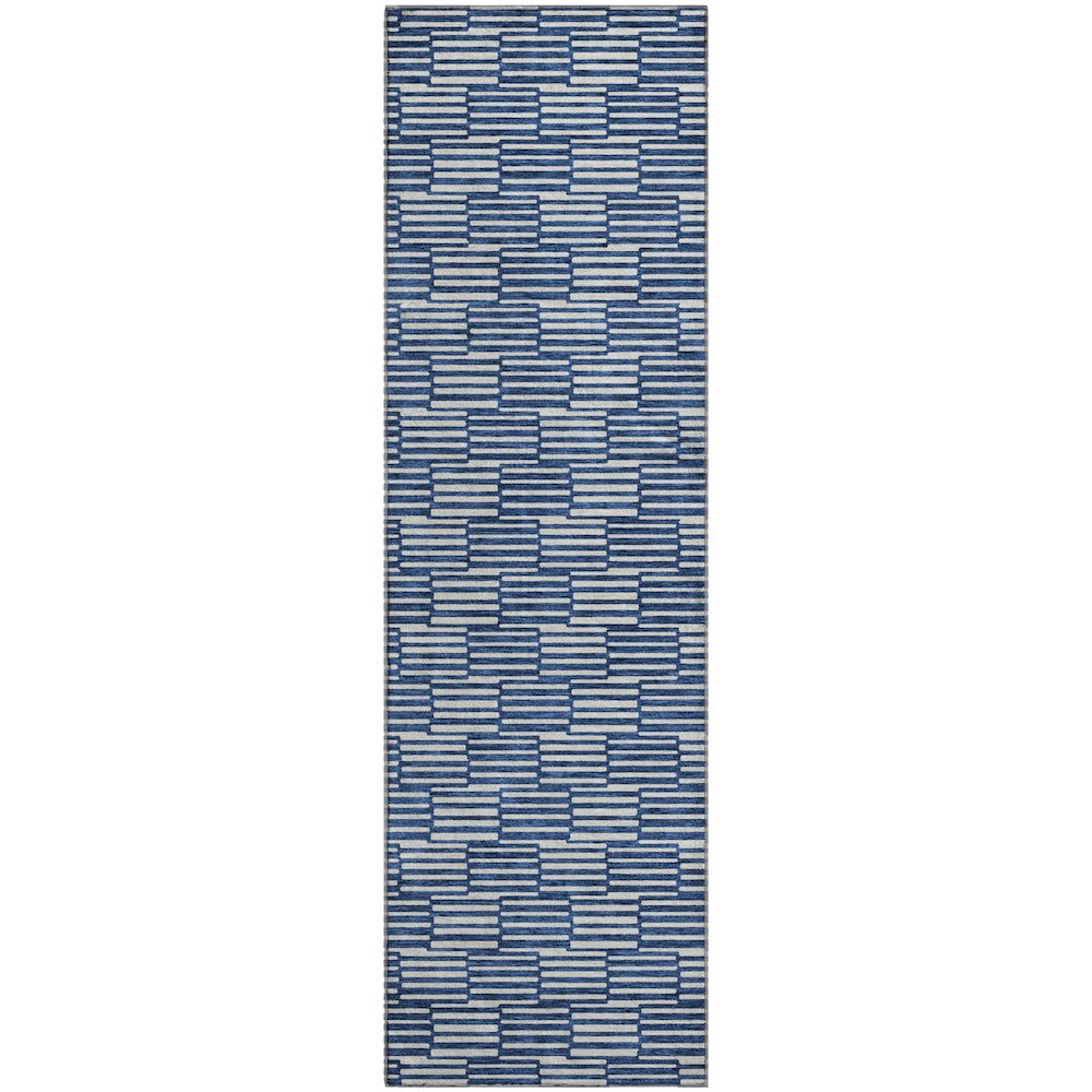 Premium Machine Washable Mayfield AMF918 Navy 2'3" x 7'6" Runner Rug. Picture 1