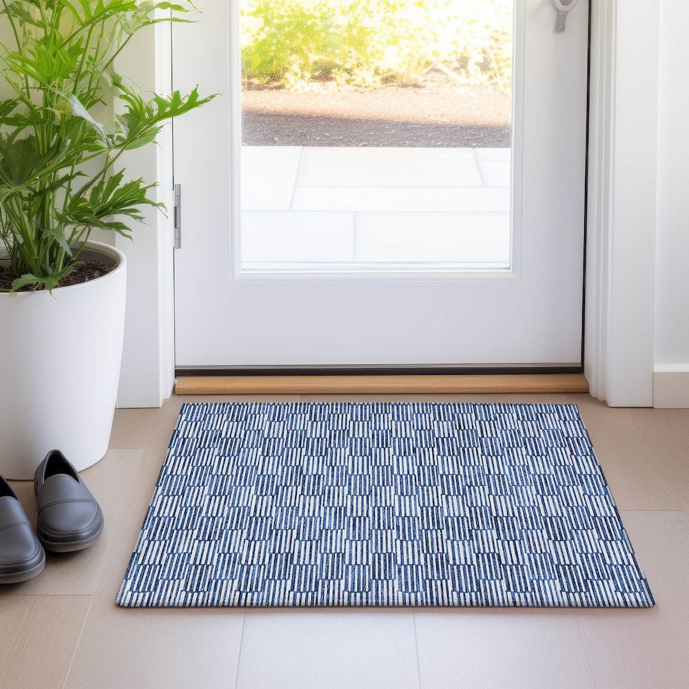 Premium Machine Washable Mayfield AMF918 Navy 1'8" x 2'6" Rug. Picture 5