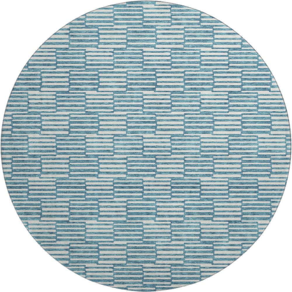 Premium Machine Washable Mayfield AMF918 Teal 8' x 8' Round Rug. Picture 1