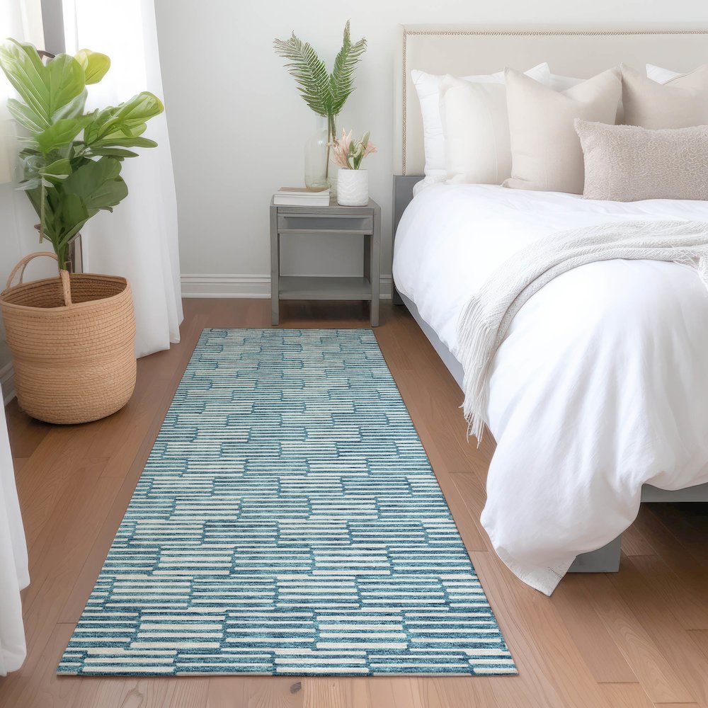Premium Machine Washable Mayfield AMF918 Teal 2'3" x 7'6" Runner Rug. Picture 5