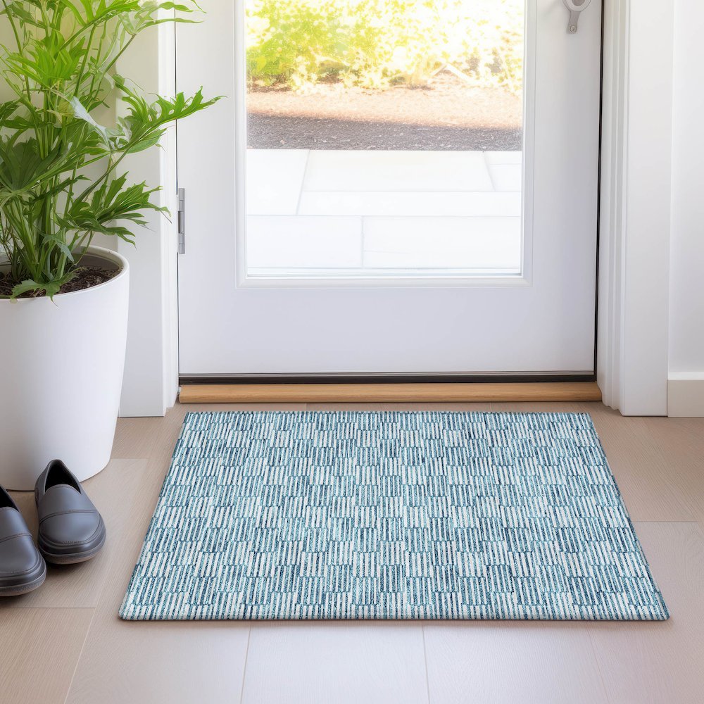 Premium Machine Washable Mayfield AMF918 Teal 1'8" x 2'6" Rug. Picture 5