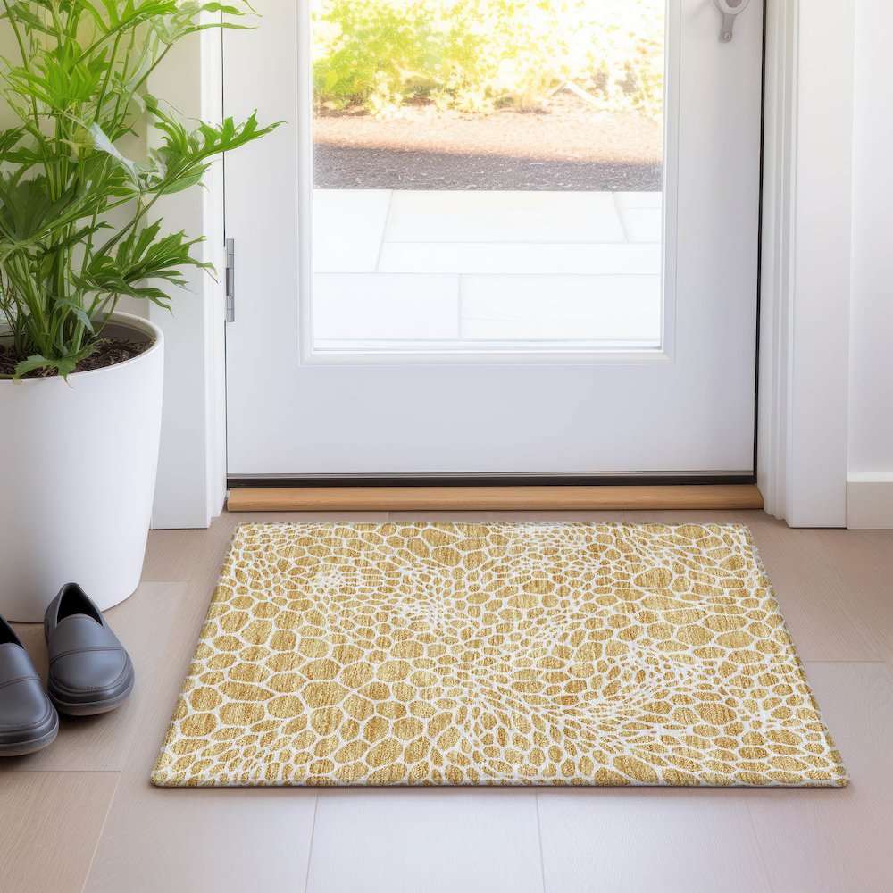 Premium Machine Washable Mayfield AMF919 Gold 1'8" x 2'6" Rug. Picture 5